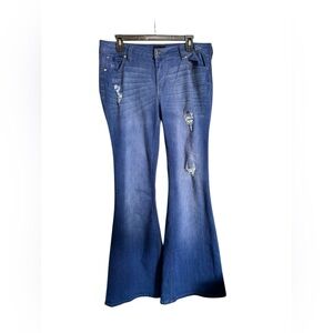 Y2K-Inspired Celebrity Pink Distressed Flare Jeans Bell Bottom Denim